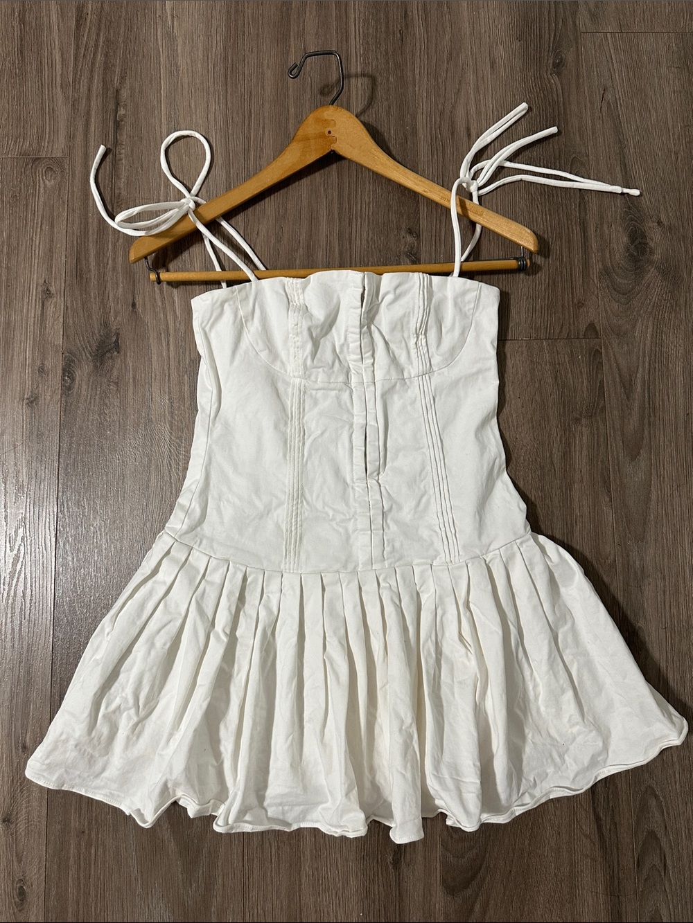Edikted White Mini DressTie-Shoulder Bustier Camisole Cotton Blend Lined